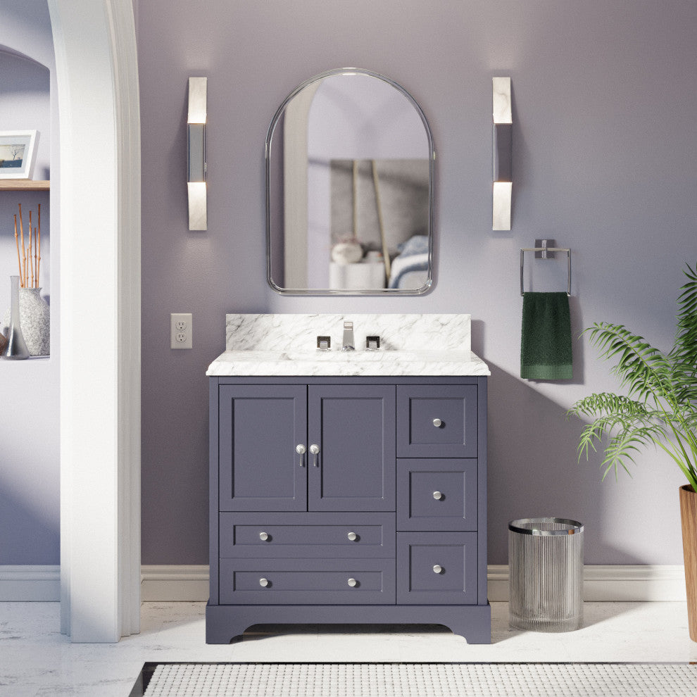 Madison 36" Bathroom Vanity, Marine Gray, Carrara Marble
