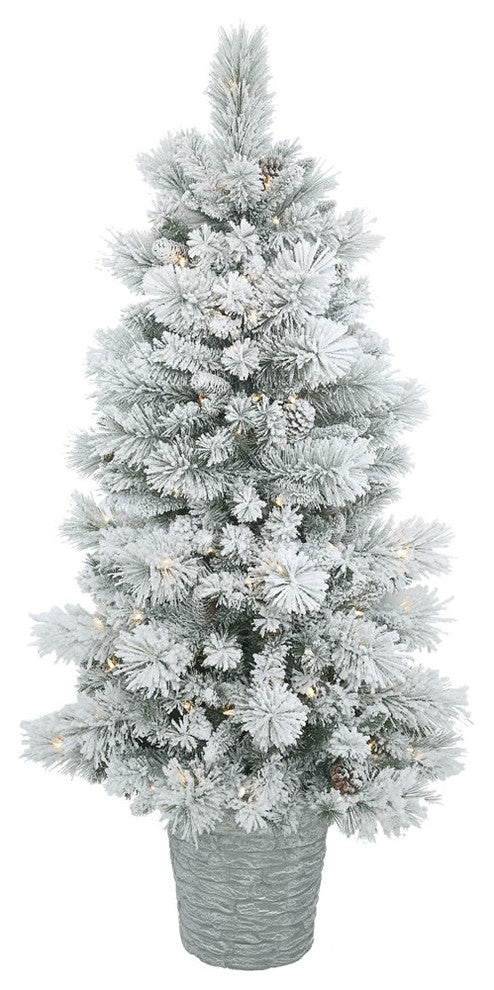 Flocked Ashton Christmas Tree, Dura-Lit 150, Clear, 5'x30"