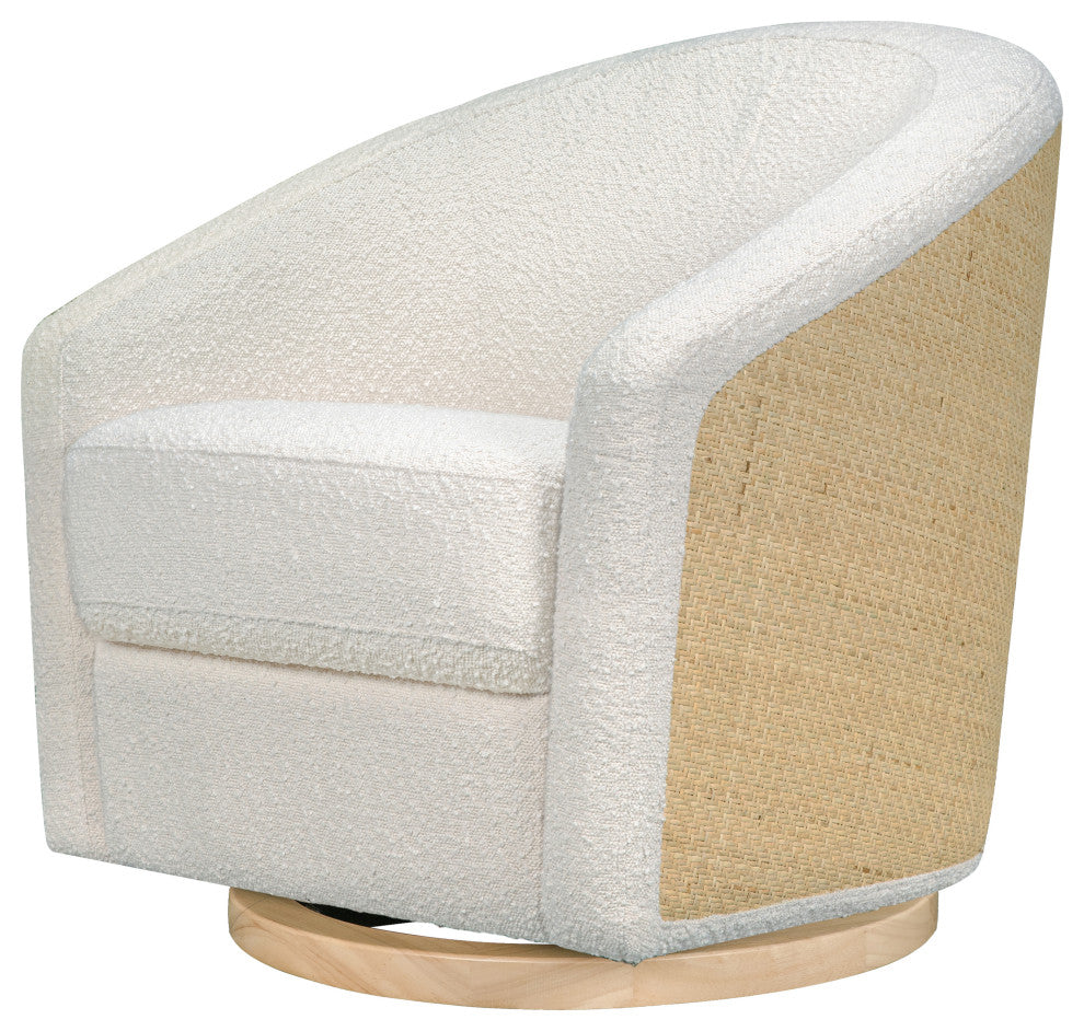 Madison Swivel Glider, Ivory Boucle & Cane With Light Wood Base