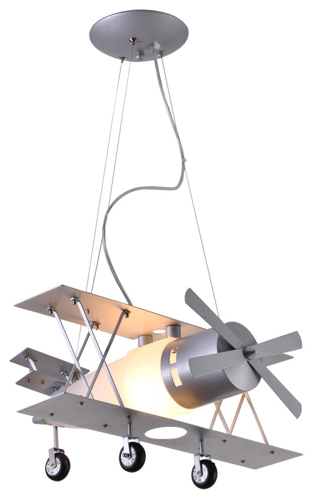 Airplane Light Fixture With Frosted White Glass, Silver