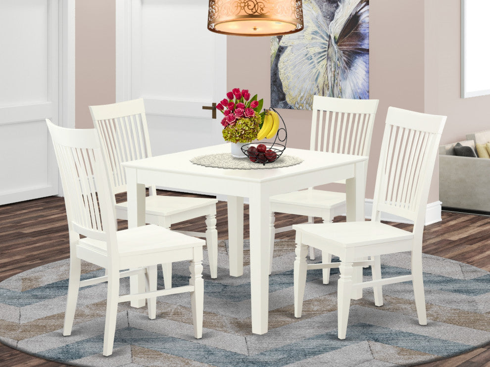 5 Pcsquare Kitchen Table And 4 Wood Kitchen Chairs In Linen White