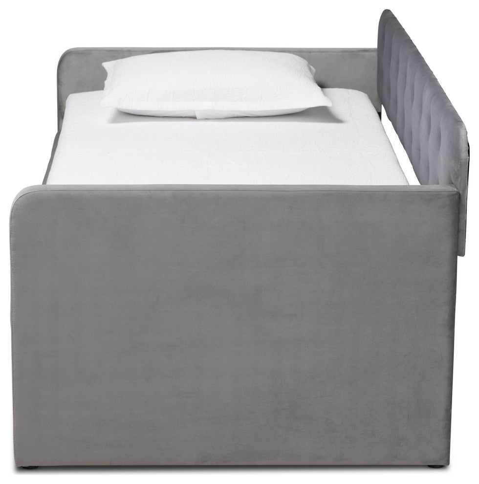 Rosecranz Gray Velvet Modern Glam Daybed With Trundle