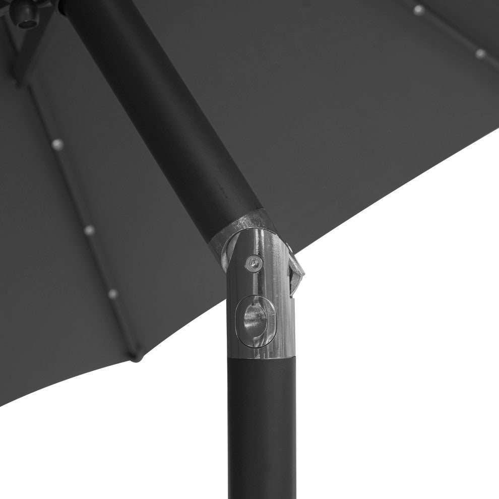 LeisureMod Sierra Modern 9'' Market Patio Umbrella With Solar Powerd LED, Gray