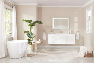 Vanity Art 55"x32" Acrylic Freestanding Soaking Bathtub, White/Classic Chrome