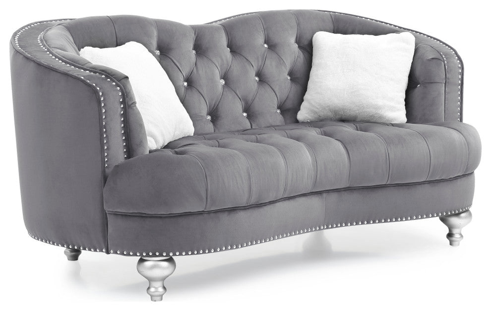 Jewel Velvet Loveseat, Blue, Gray