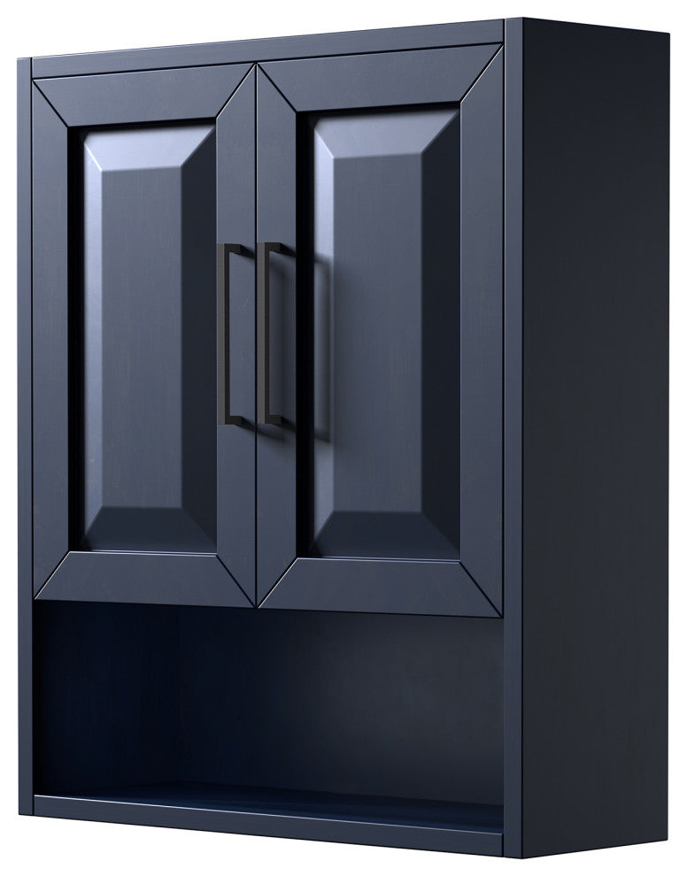 Daria Bathroom Wall-Mounted Storage Cabinet, Dark Blue With Matte Black Trim