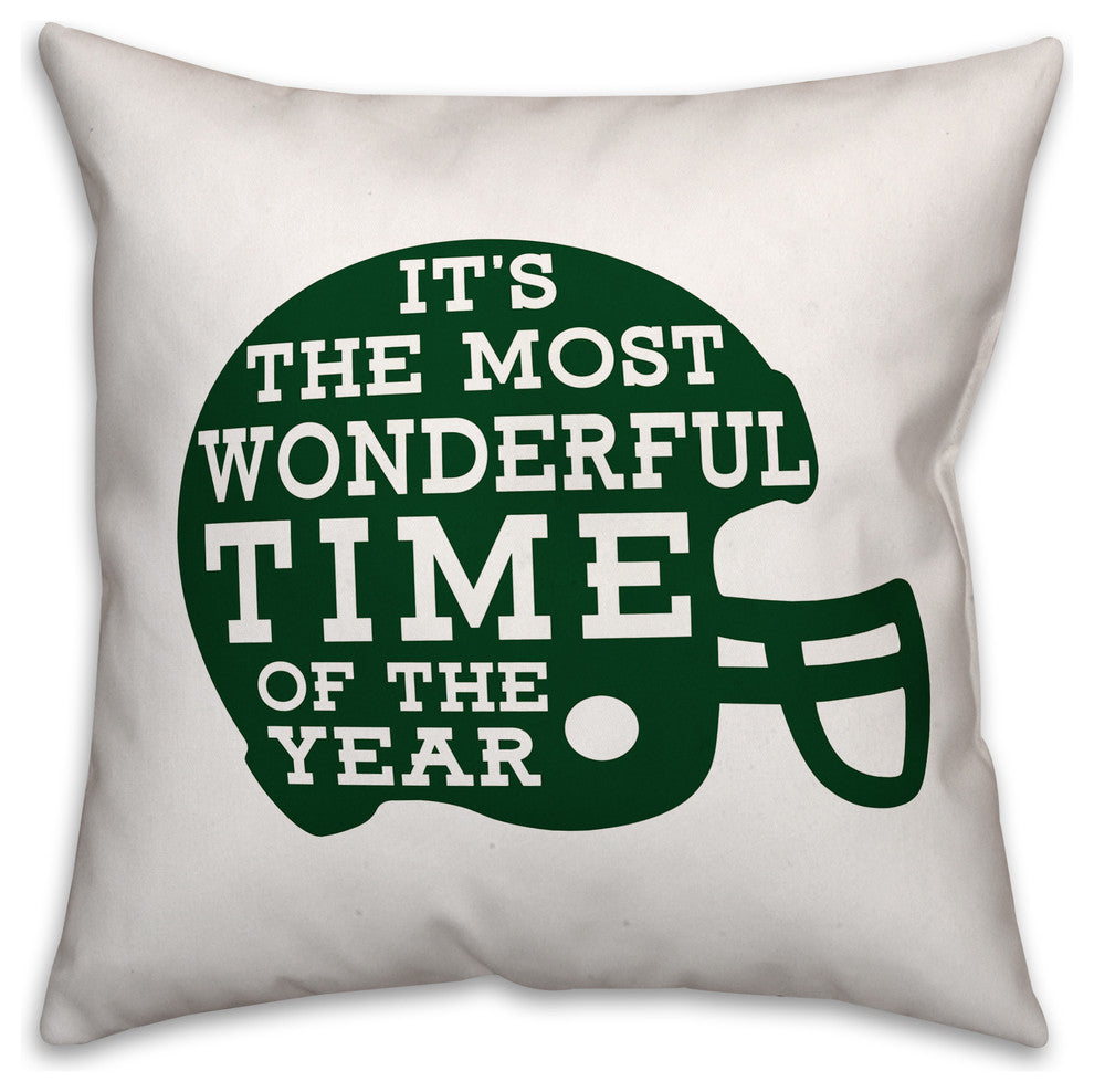 The Most Wonderful Time of The Year, Football Outdoor Throw Pillow, Green