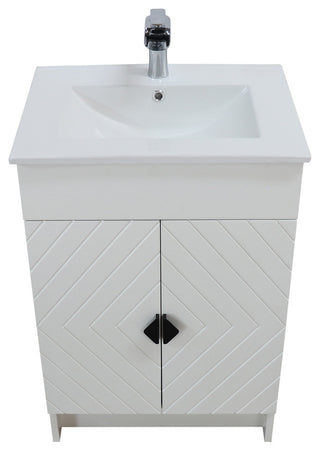 SmartFold 24" Single Sink Vanity, White With White Ceramic Top