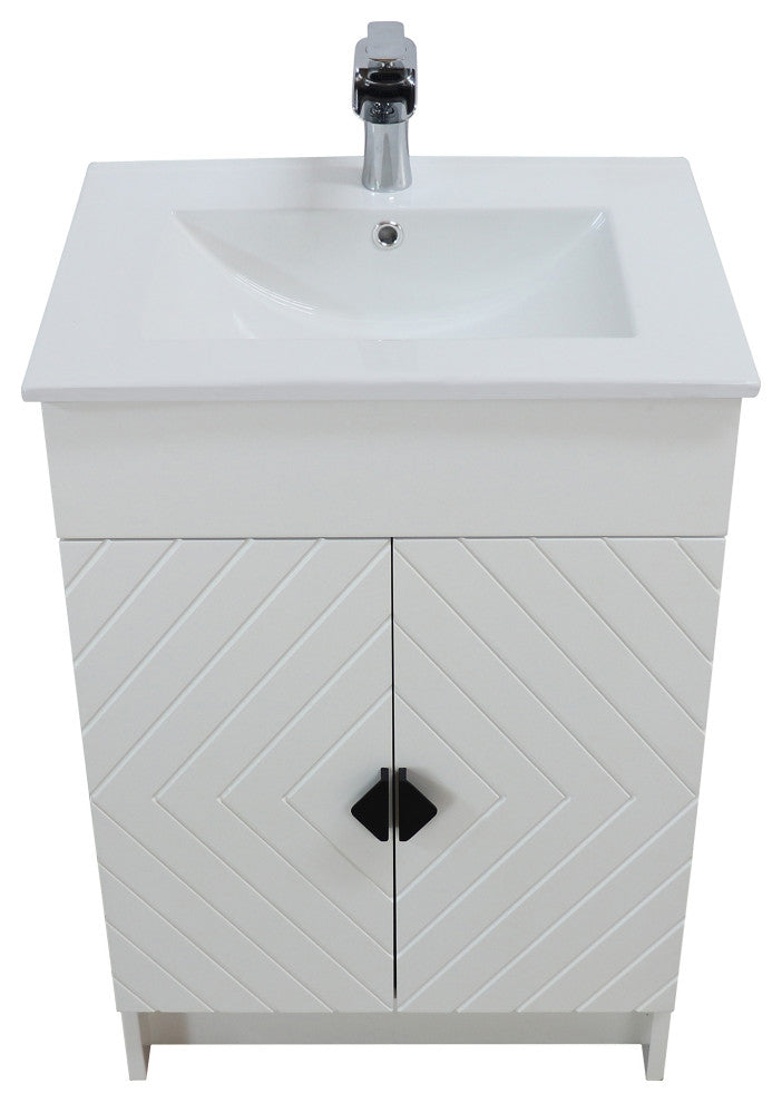 SmartFold 24" Single Sink Vanity, White With White Ceramic Top