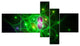 Green Fractal Space Circles, Abstract Canvas Art Print, 60"x32", 5 panels