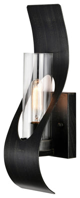Daisy 1 light Curved Frame Clear Glass Wall Sconce, Antique Black Finish