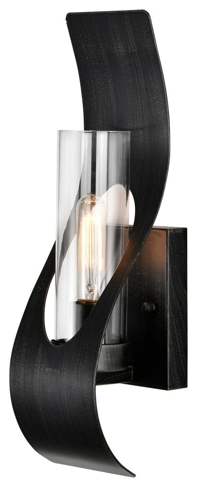 Daisy 1 light Curved Frame Clear Glass Wall Sconce, Antique Black Finish