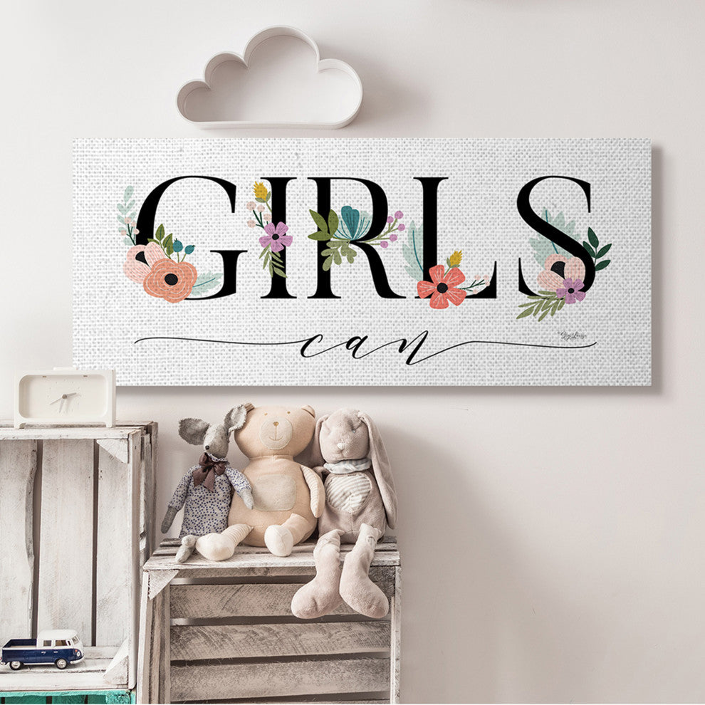 Girls Can Flower Inspirational Word Design, 20"x48"
