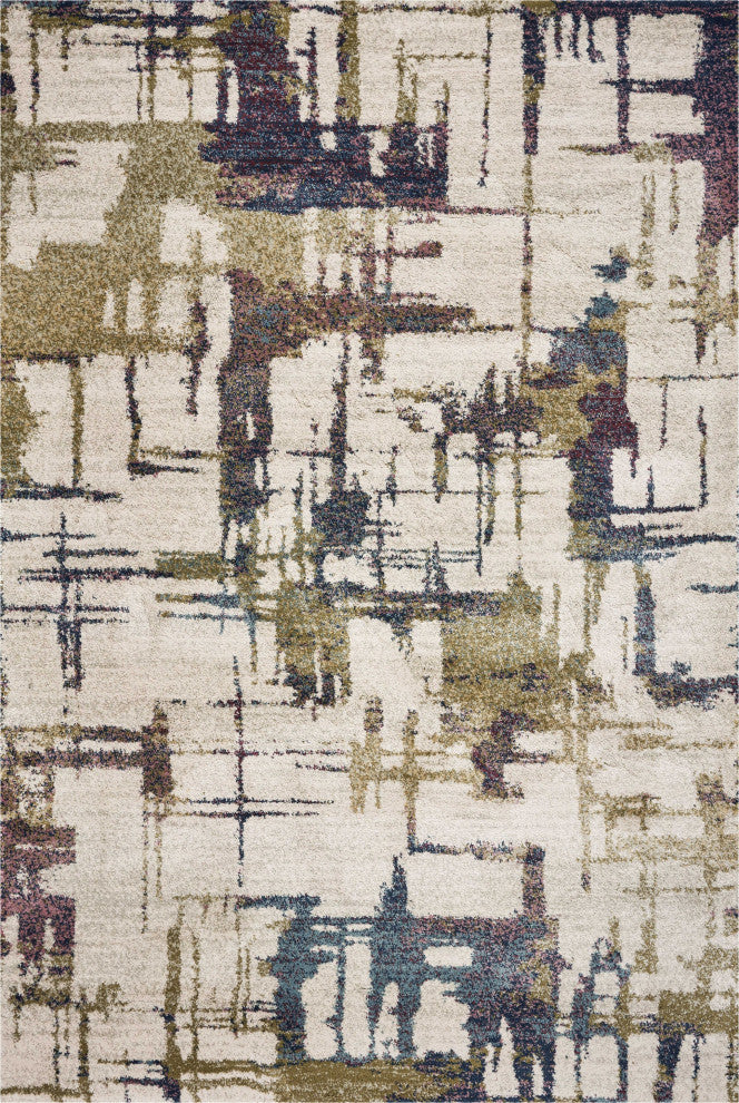 HomeRoots 5'x8' Ivory Machine Woven Distressed Floral Vines Indoor Area Rug