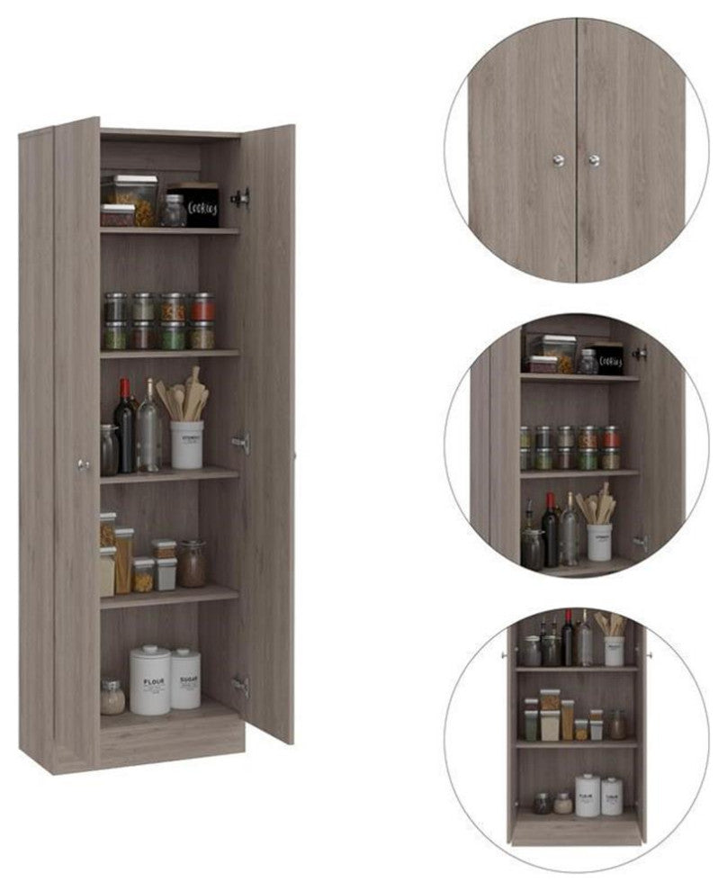 Pemberly Row 2-Door Modern Engineered Wood Multistorage Pantry Cabinet in Gray