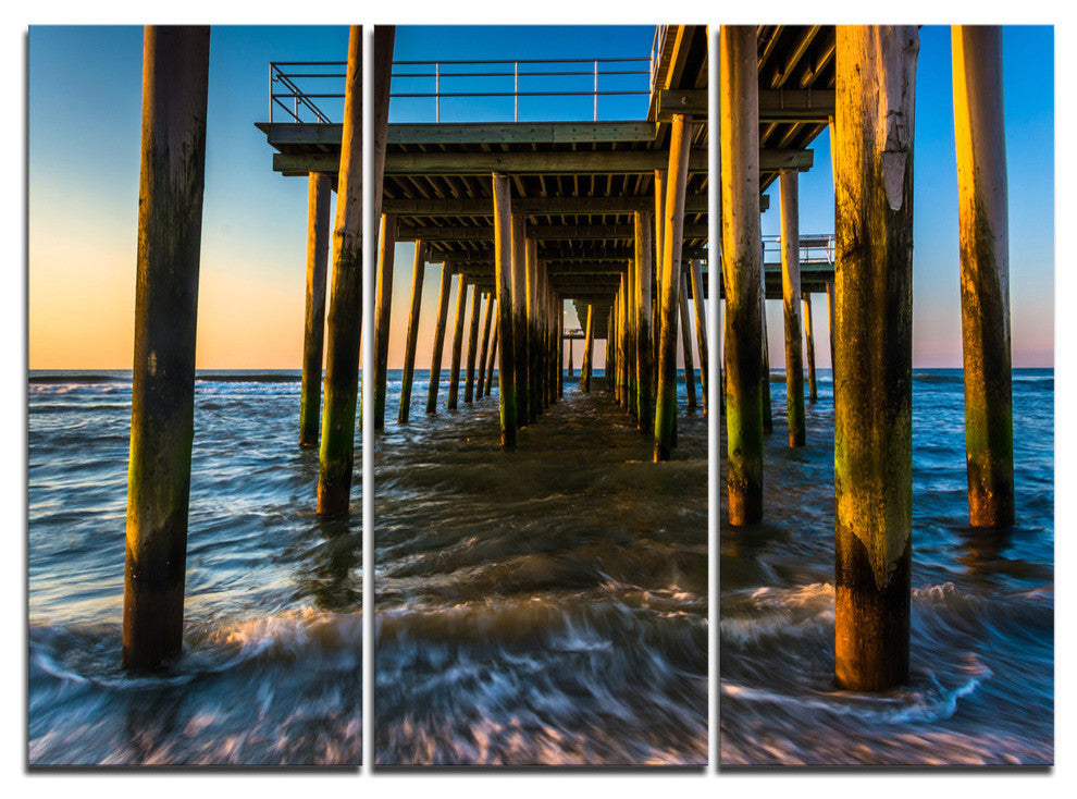 "Fishing Pier and Waves at Atlantic Sea" Metal Wall Art, 3 Panels, 36"x28"
