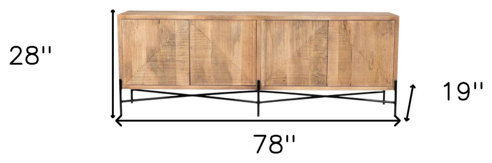 78" Brown Solid Wood Sideboard with Four Doors