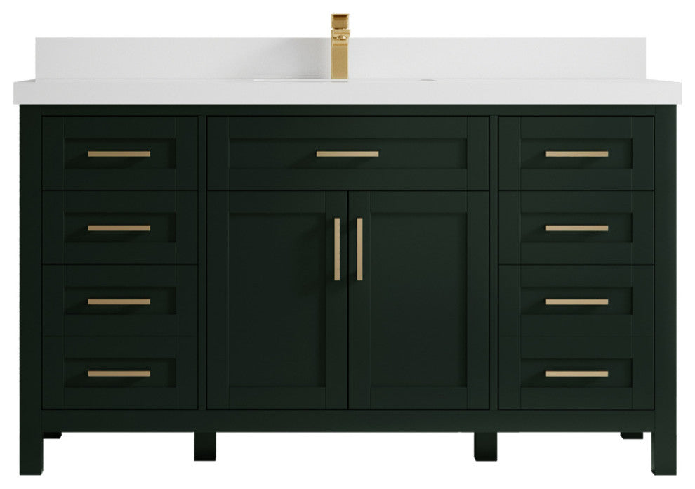 Cambridge 60 Single Bathroom Vanity in Dark Forest Green 2" White Quartz
