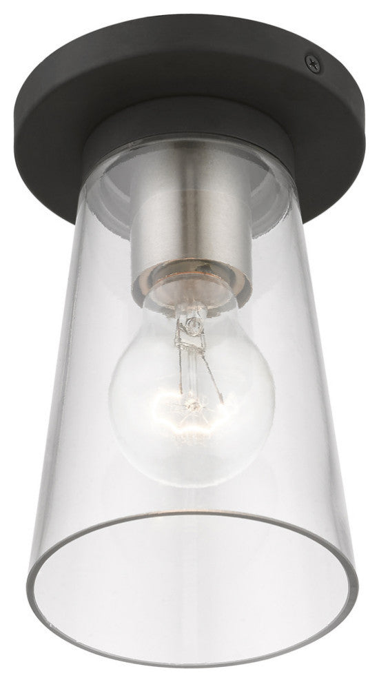 Cityview 1 Light Black With Brushed Nickel Accents Small Flush Mount