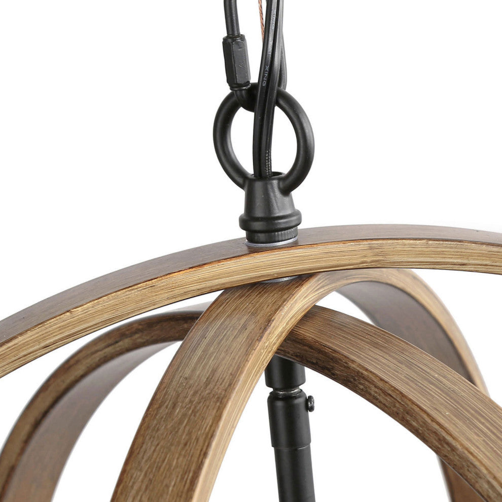 LNC Farmhouse Amtique Globe Brown Wood Chandelier for Kitchen Island, 4 Lights