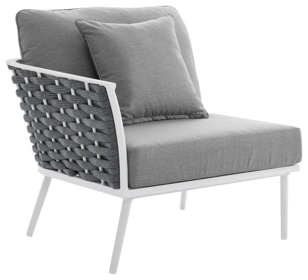 Outdoor Patio Aluminum Outdoor Patio Aluminum Small Sectional Sofa, White Gray