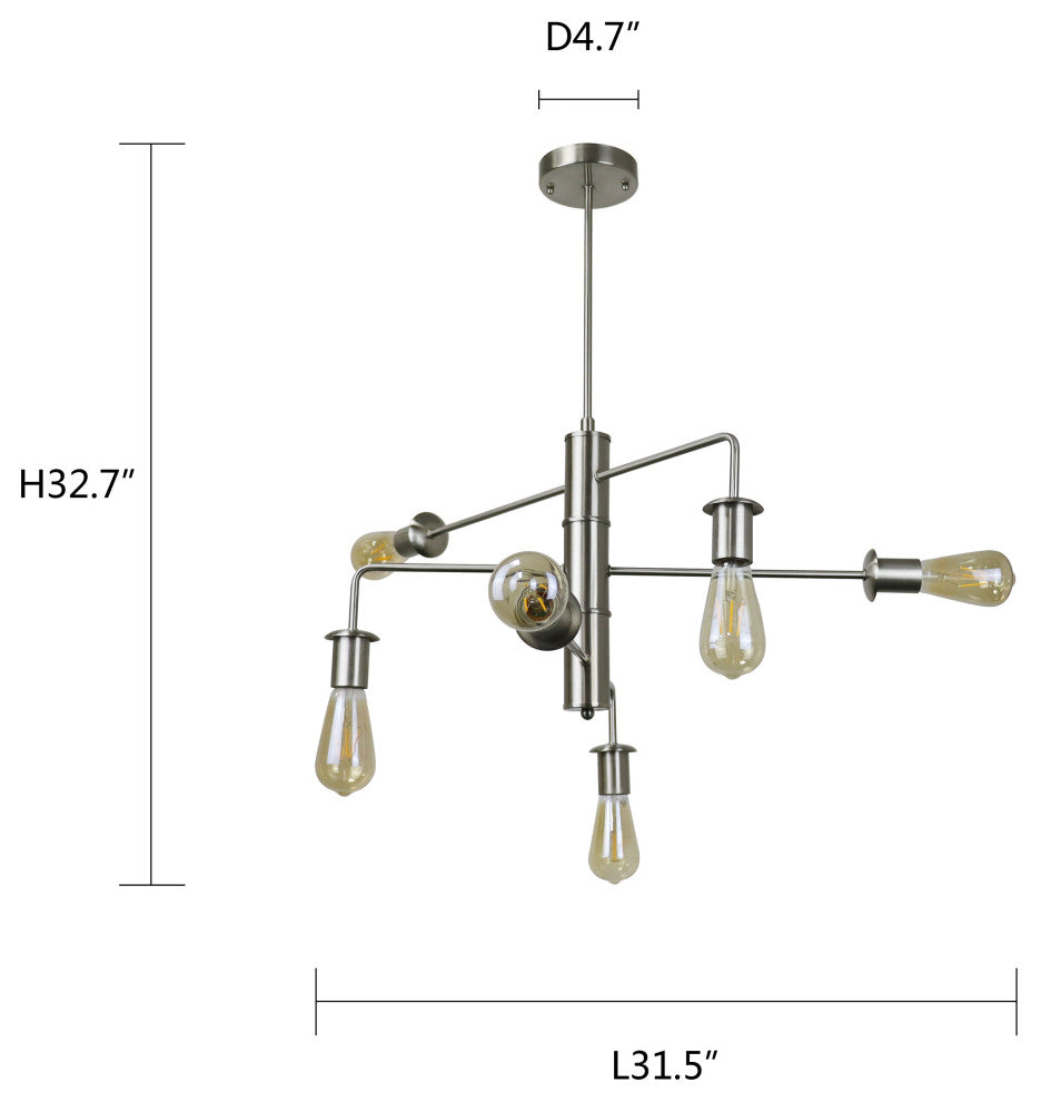 Transitional-Style Brushed Nickel 6 Light Large Pendant 23" Wide