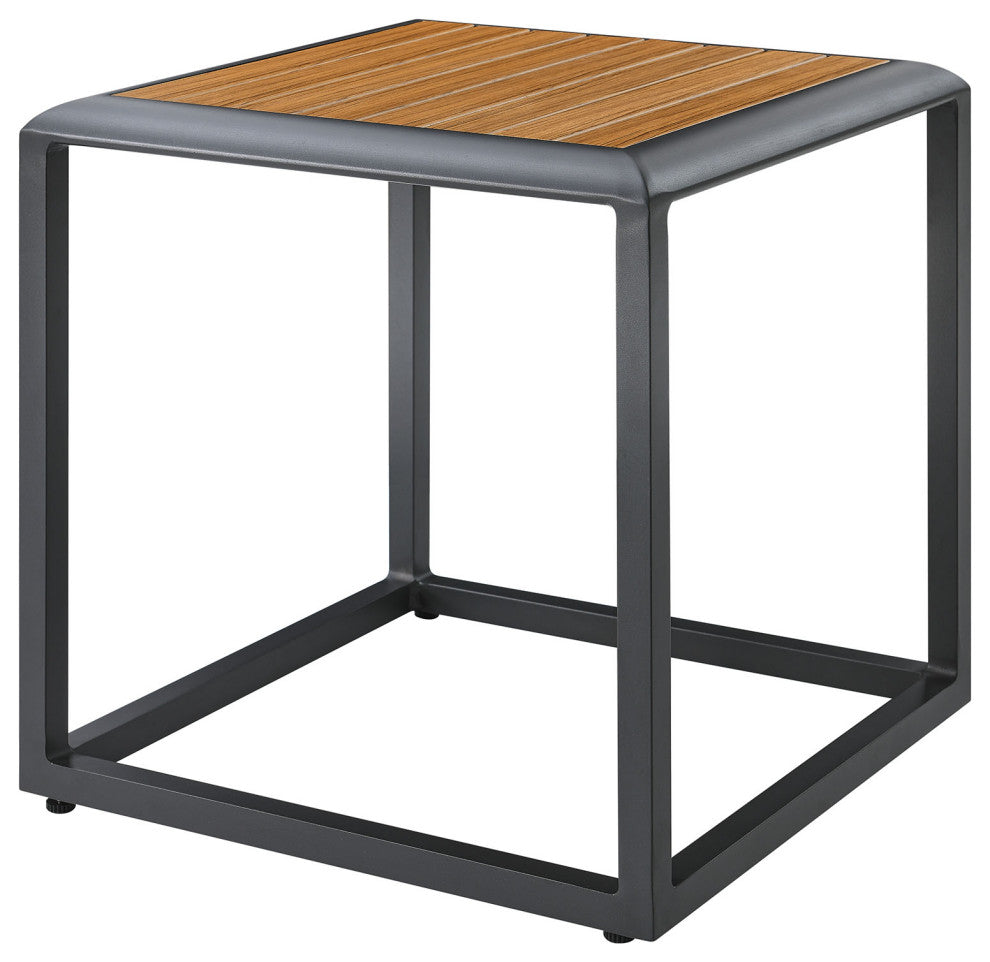 Lounge Coffee Side Table, Square, Gray Natural, Aluminum, Modern, Outdoor Patio