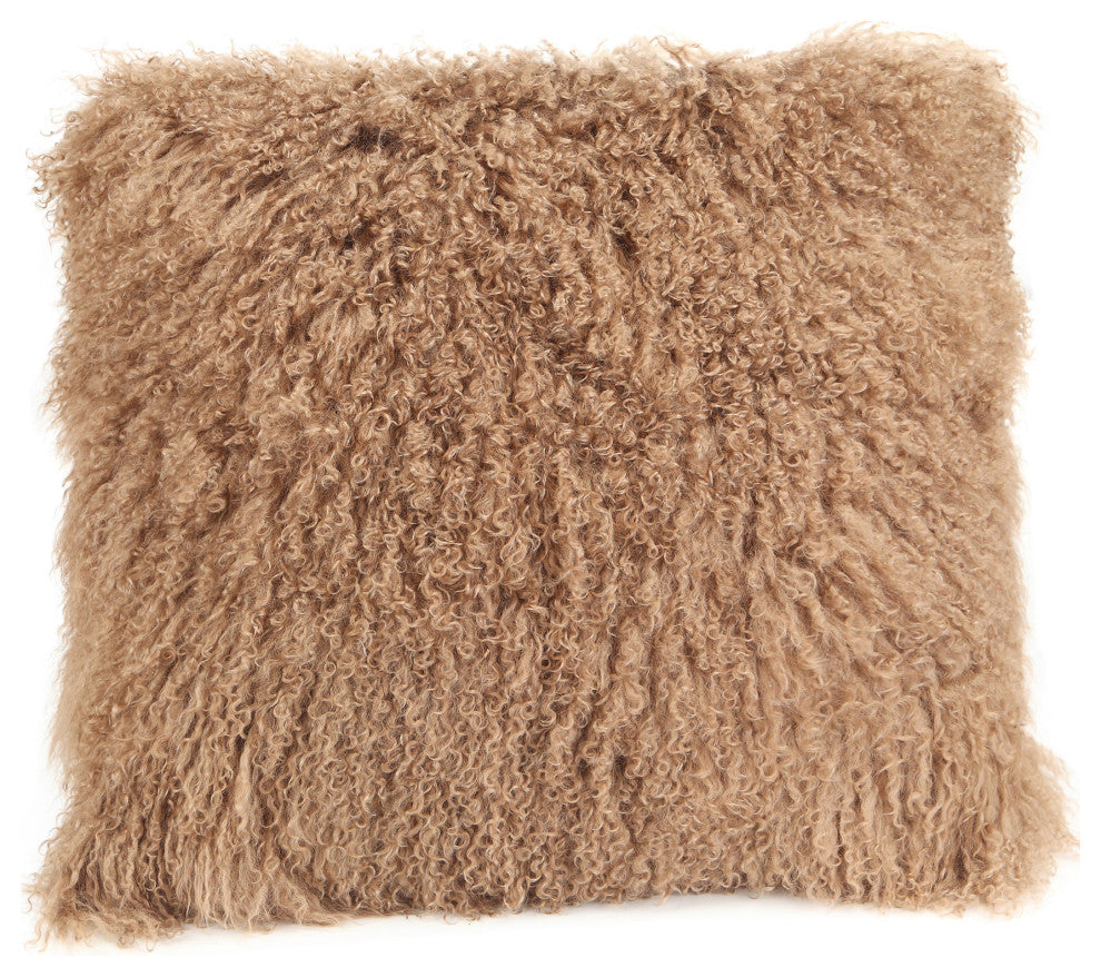Contemporary Lamb Fur Pillow Large Natural - Natural