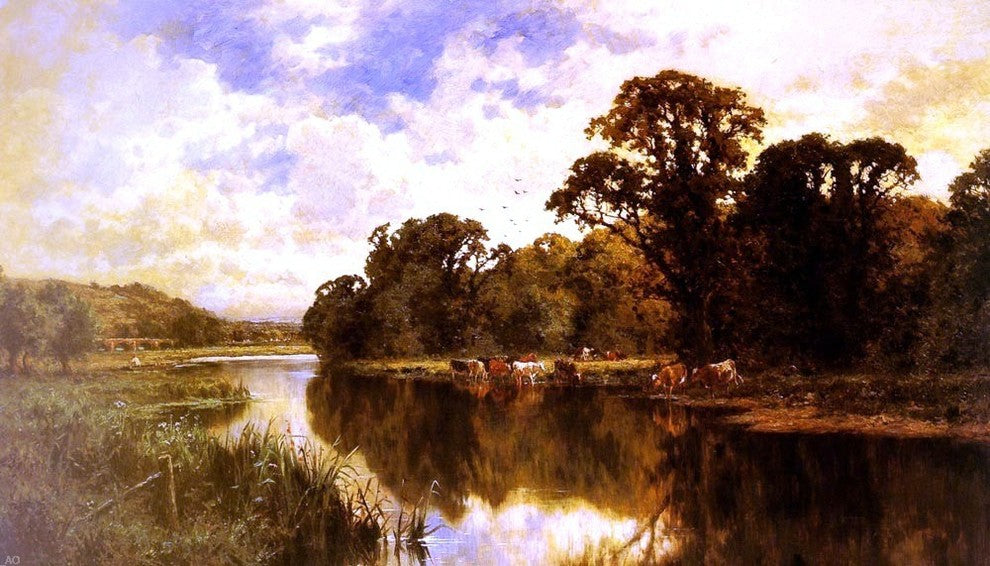 Henry Hillier Parker Cattle Watering on a Riverbank Wall Decal