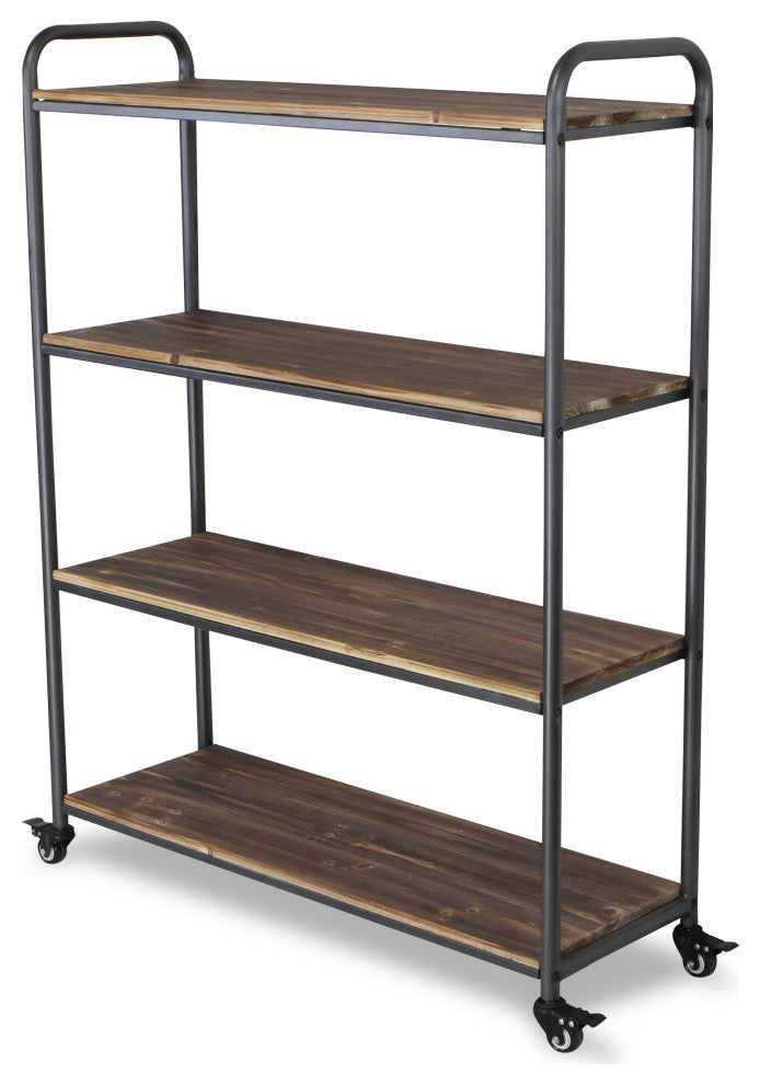 4-Tier Metal and Wood Caster Cart, Brown and Gray