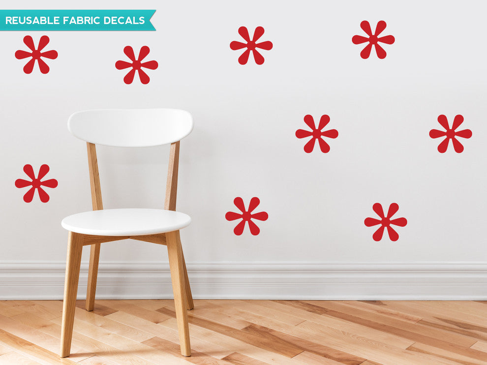 Flower Fabric Wall Decals, Set of 9 Flowers, Red