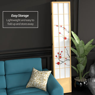 7' Tall Cherry Blossom Shoji Screen, Natural, 4 Panels