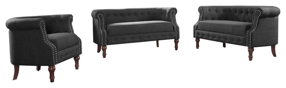 Celestia 3-Piece Living Room Set, Charcoal