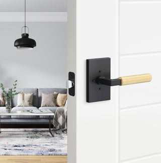 Levanto Privacy Rosette, Flat Black, Knurled Grip in Satin Brass