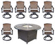 Propane Fire Pit Dining Table Set Cast Aluminum Wicker Furniture, 7 Piece, Patio