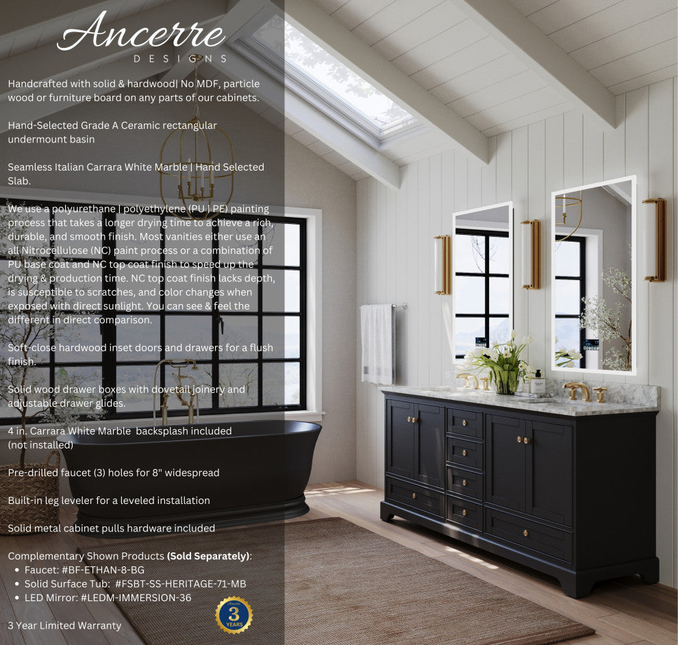 Audrey Vanity Set, Black Onyx, 72", Gold Hardware, No Mirror