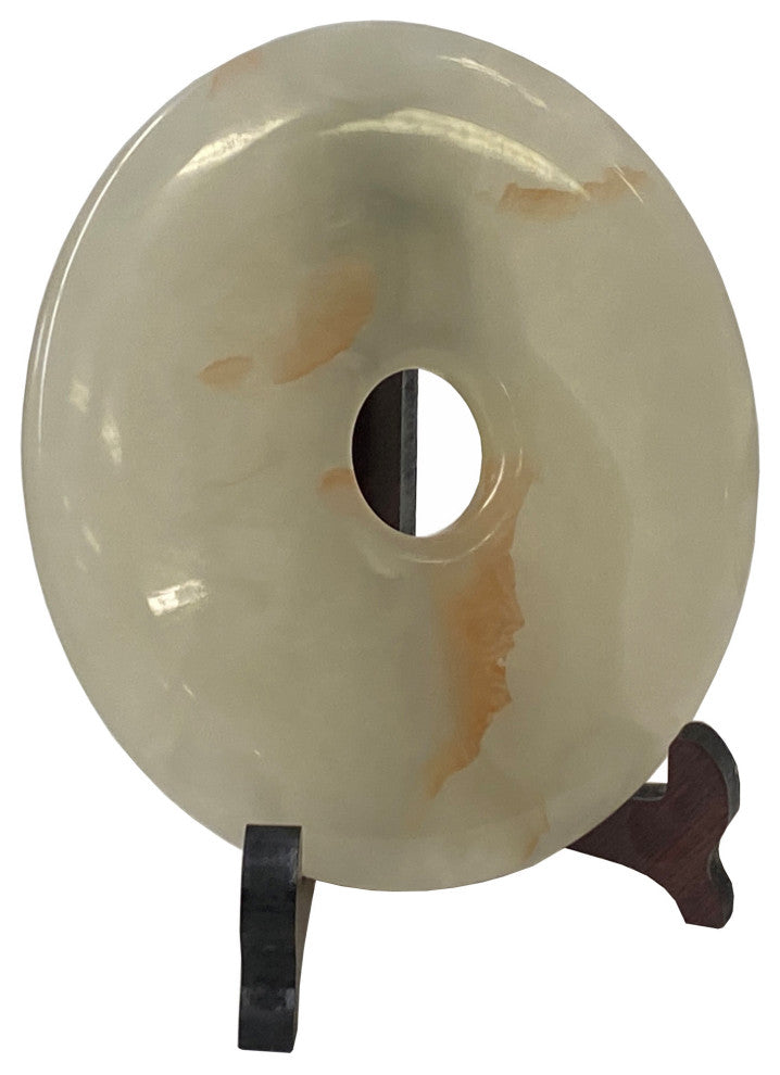 Natural White Brown Onyx Stone Round Fengshui Home Decor Display Hws3176