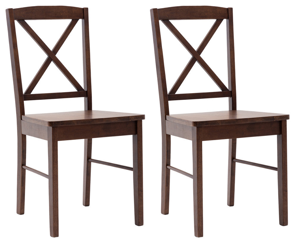 Set of 2 Cross Back Wood Chairs, All Johan Walnut