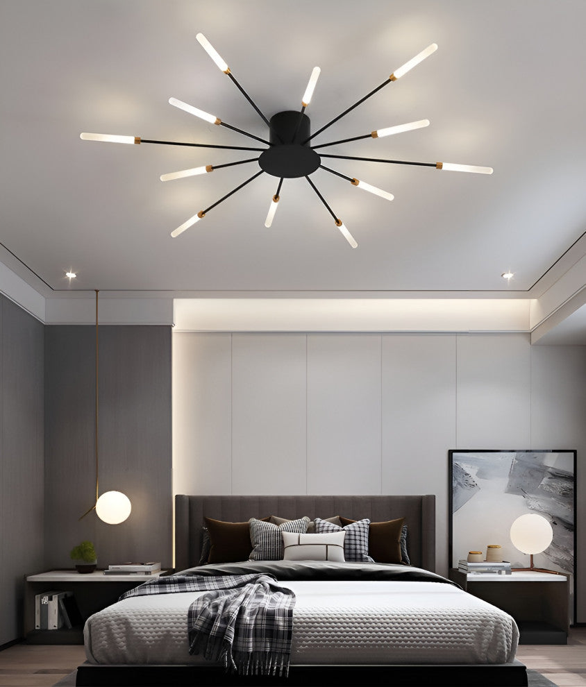 Brugg | Modern LED Dandelion Ceiling Light, Black, 18 Heads