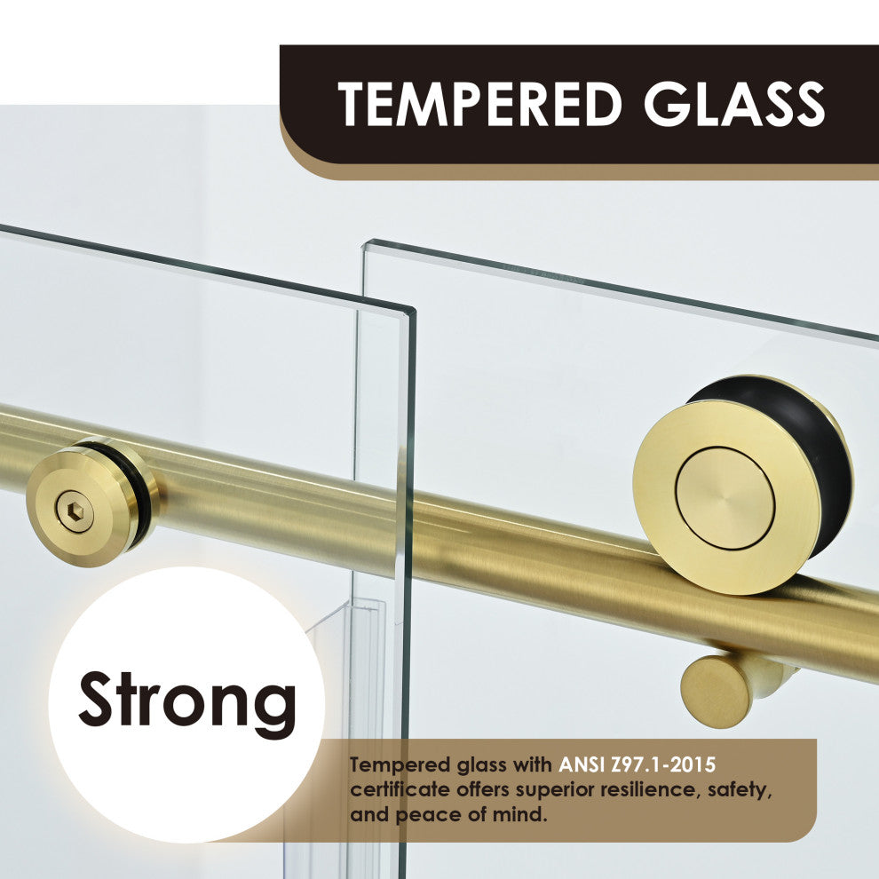Lazaro Single Sliding Frameless Tub Door, Clear Glass, Brushed Gold, 60"wx58"h