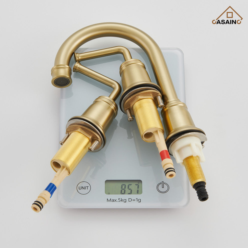 8in Brass Bathroom Sink Faucet 2 Handle 3 Hole Gold Bathroom Faucet, Brushed Gold