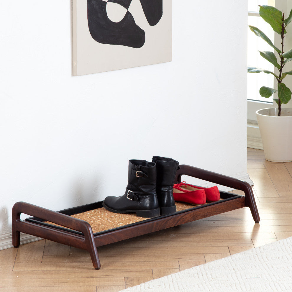 Single-Tier Brown Stand With 3-Pair Rubber Boot Tray Mersey