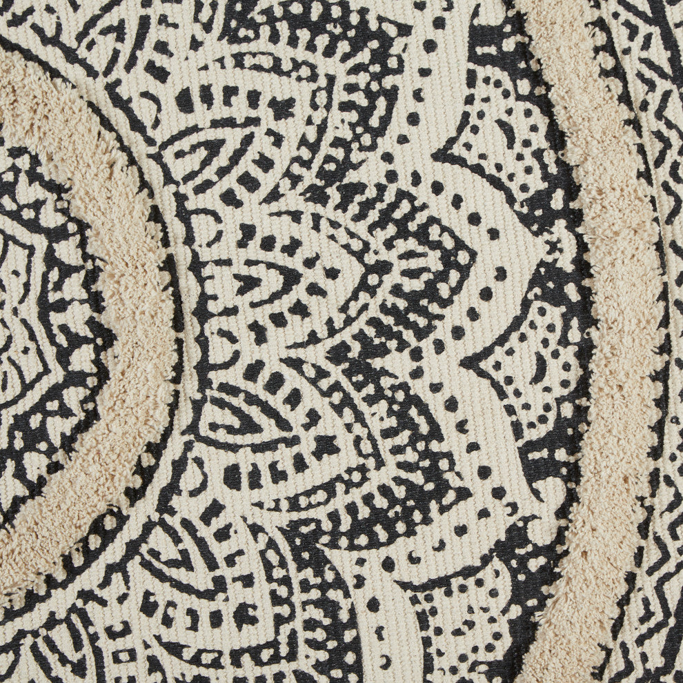 Black Printed Natural Hand-Loomed Shag Rug Runner 2Ft 3Inx6Ft