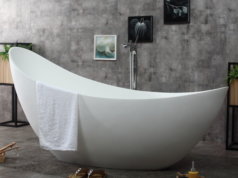 ALFI brand AB9951 73" White Solid Surface Smooth Resin Soaking Slipper tub