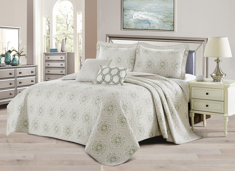 Bloom Medallion 5-Piece Printed Microfiber Quilt Set, Queen