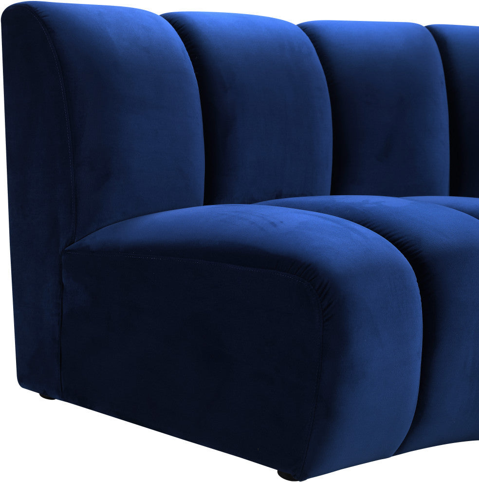 Infinity Channel Tufted Velvet Modular Chair, Navy, 5 Piece