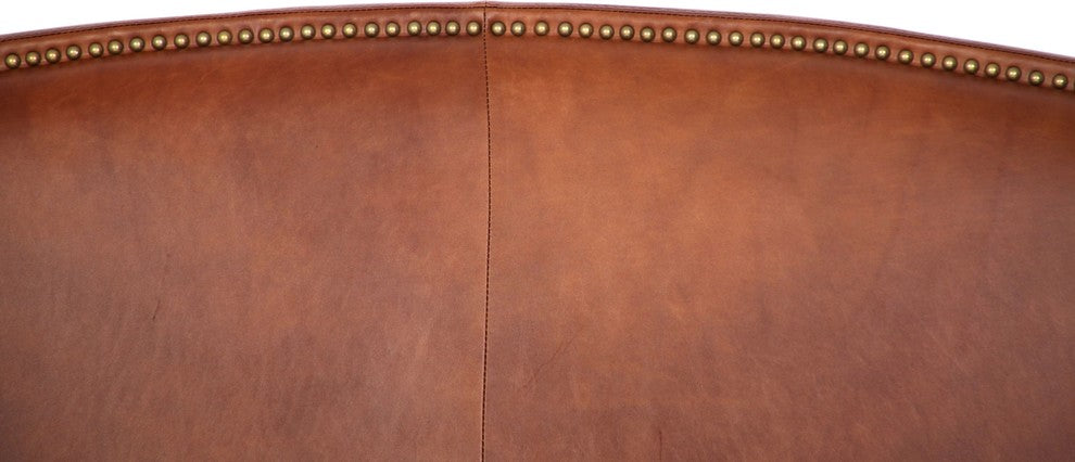 King Size Leather Headboard With Brass Nail Head, Tobacco, California King