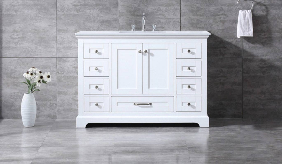 Dukes 48" White Single Square Sink Vanity with Quartz Top, No Mirror