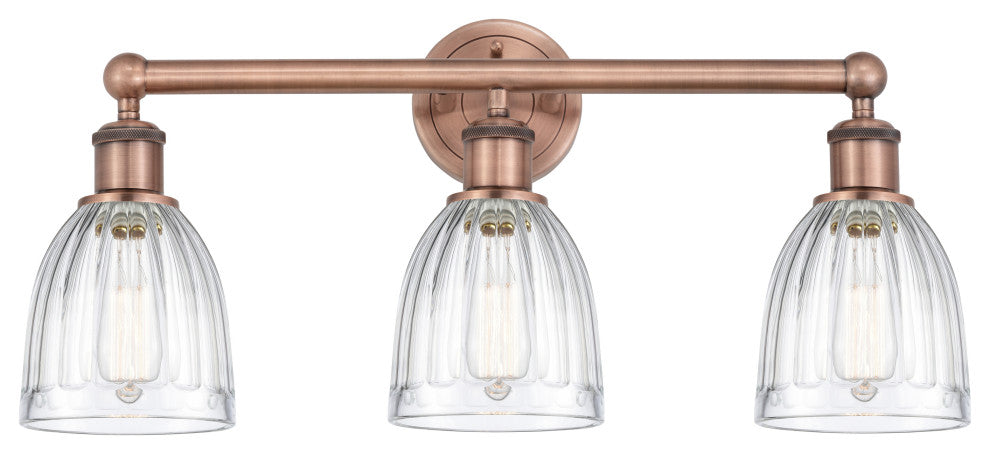 Brookfield 3-Light 24" Bath Vanity Light, Antique Copper Finish, Clear Shade