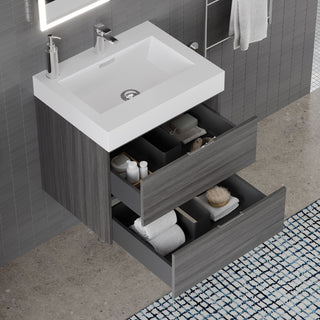 Boutique Bath Vanity, Vulcan Ash Gray, 24", Single Sink, Wall Mount